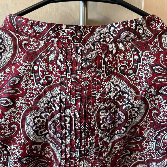 Talbots Pull Over Pintuck Paisley Print with Sequins Blouse XL - Picture 11 of 11